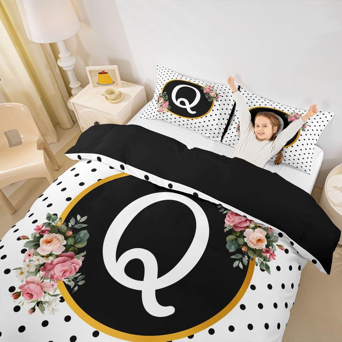 Homemissing Polka Dots Buchstabe Bettwäsche Set 155x220cm Erwachsene Kinder