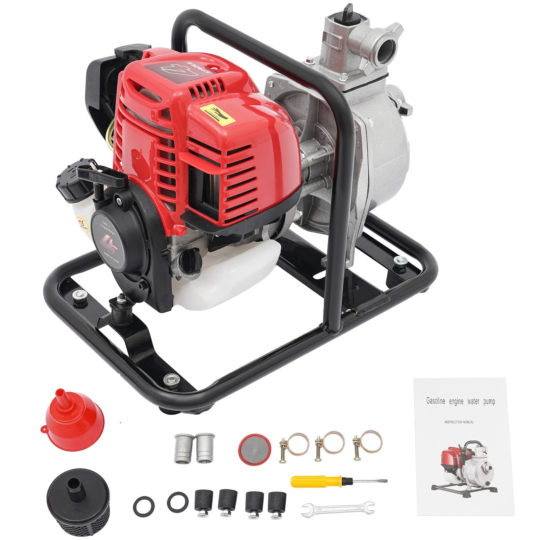 Benzin Wasserpumpe 4 Takt, 38CC 1.2KW Motorpumpe Benzin Teichpumpe 35L/Min Selbstansaugend Wasserpumpe Garten Für Gartenbewässerung, Pool, Teich Und Landwirtschaft