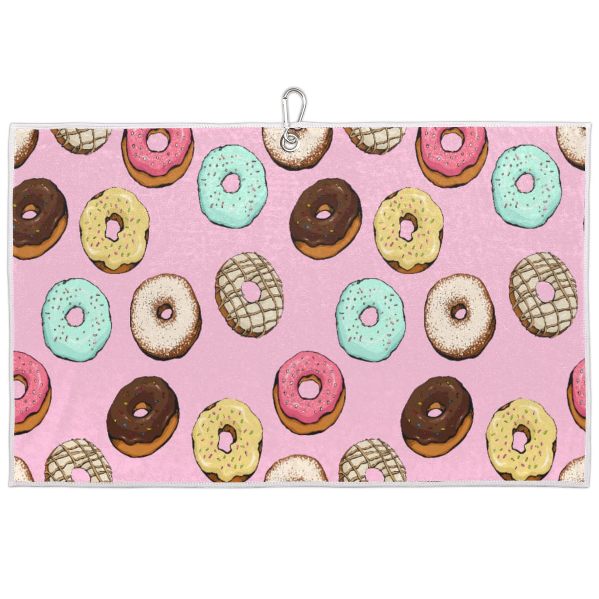 Cute Doughnuts Golf Towel Microfiber Club Cleaner with Carabiner Clip Water Absorption Quick Dry Golf Towels for Women Men Golf Accessories 15 X 24 Inch