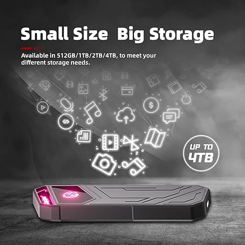 Miniatura 5 de KingSpec Z5 SSD externo portátil de 1 TB con luz RGB - hasta 2100 MBs, funda de aleación de zinc, interfaz USB 3.2 Gen2x2, discos duros de estado