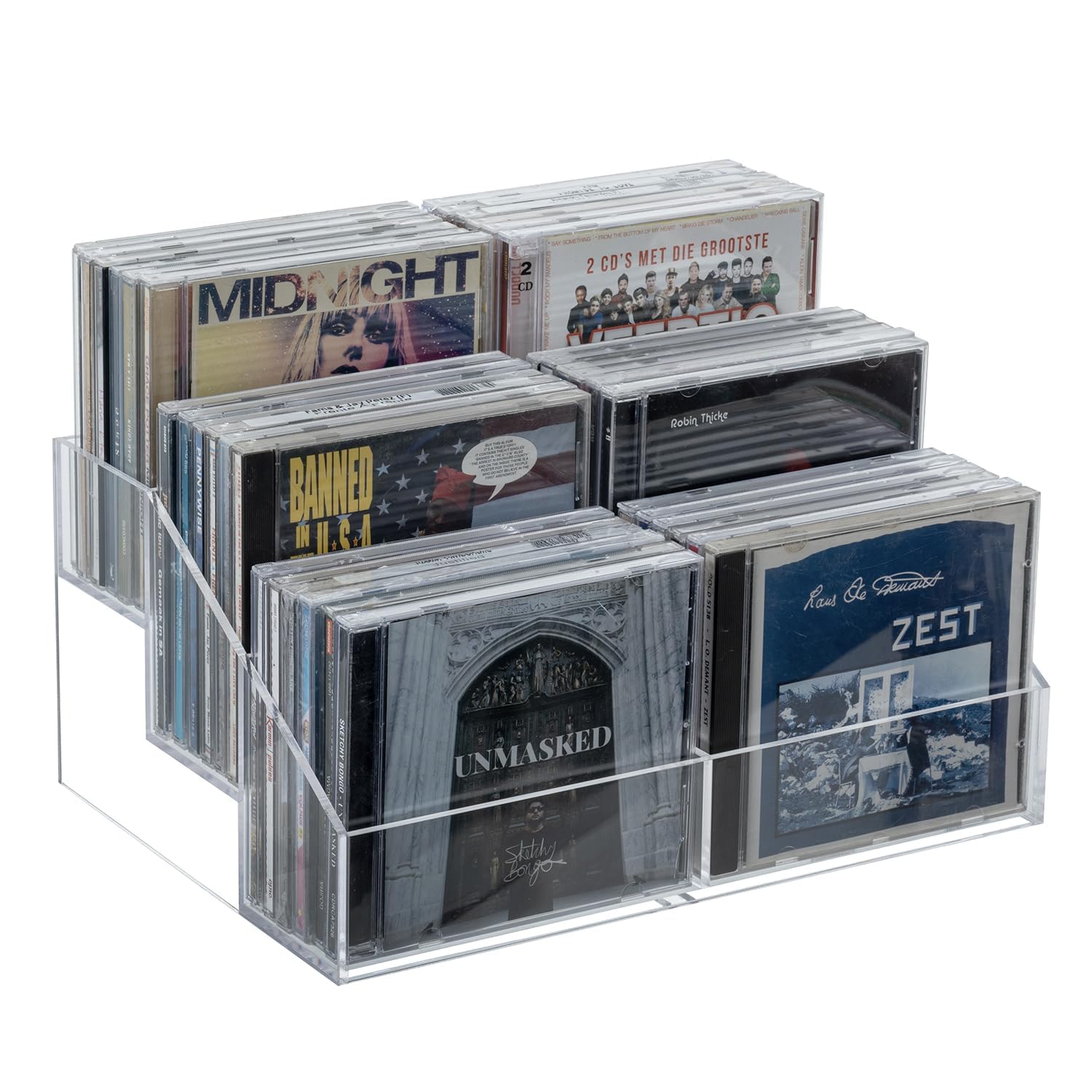 3 Tier Modern Premium Clear Acrylic Cascading CD Storage Rack, Tabletop Compact Disc Case Holder, Media Organizer Display Stand Holds Up to 36 Jewel Cases-image-23