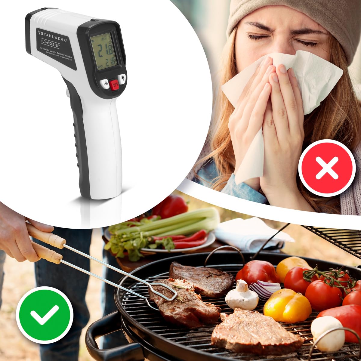 STAHLWERK Infrarot-Laser-Thermometer ILT-600 ST -50C° bis 600°C Digitales Infrarot-Temperaturmessgerät | Pyrometer | Strahlungsthermometer | Digital-Thermometer für kontaktlose Messungen