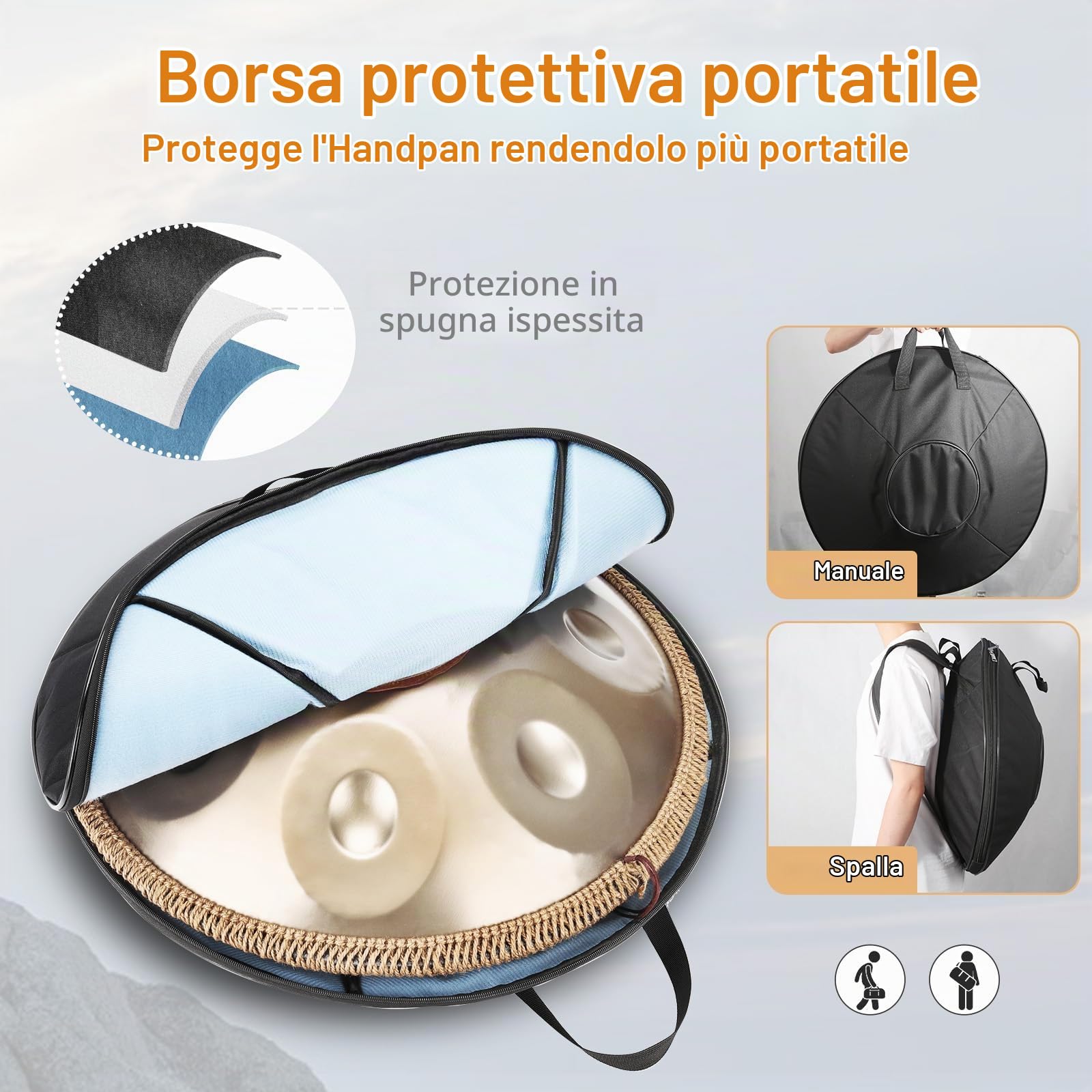 Handpan, 22 Pollici10 Note 440Hz Oro Handpan Strumento Musicale Tongue Drum in Re Minore per Yoga, Meditazione con Bacchette da Borsetta, Supporto per Batteria