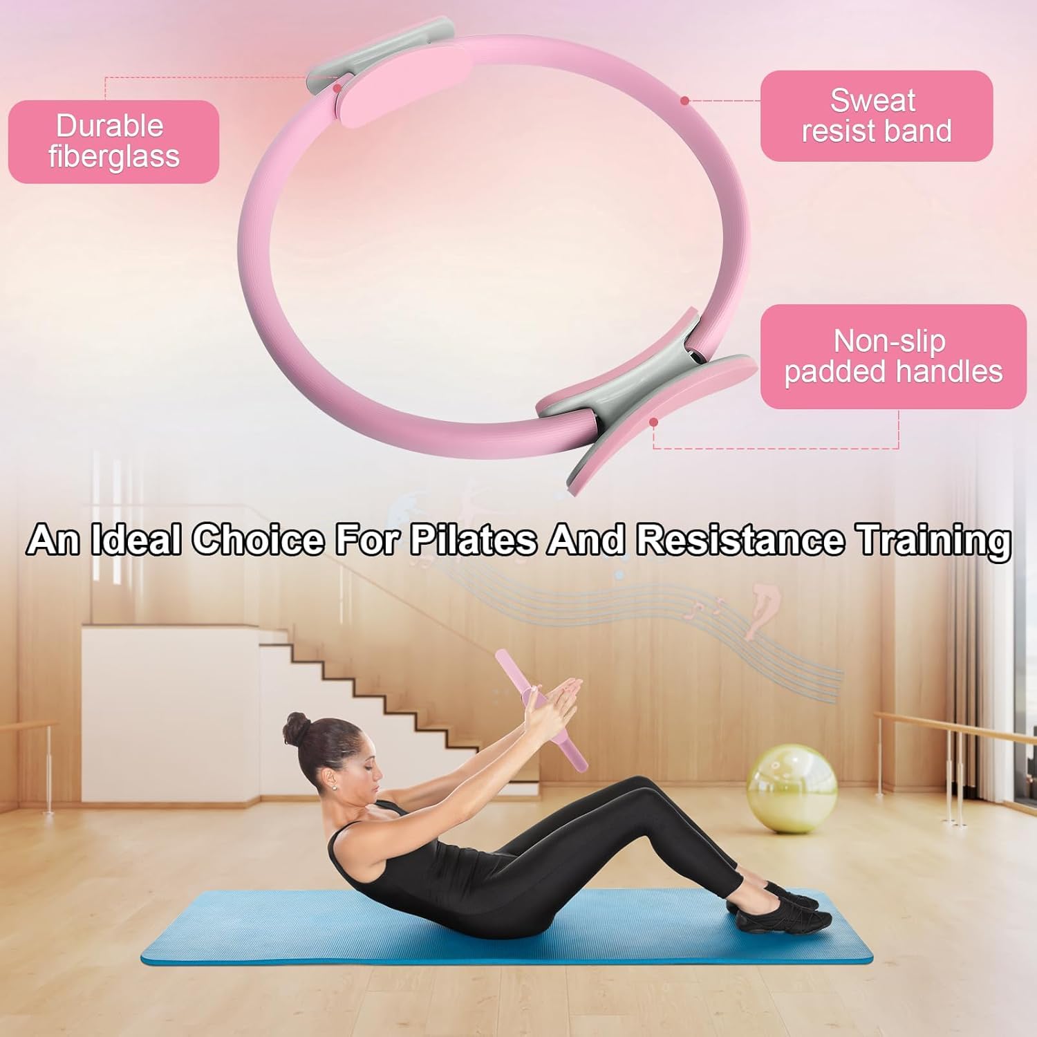 opriQ Fitness Pilates Ring Magic Circle – Dual Padded Handles Exercise Ring for Home Workout, Yoga, Core Strength & Body Toning (Pcs-1, Multi) 2