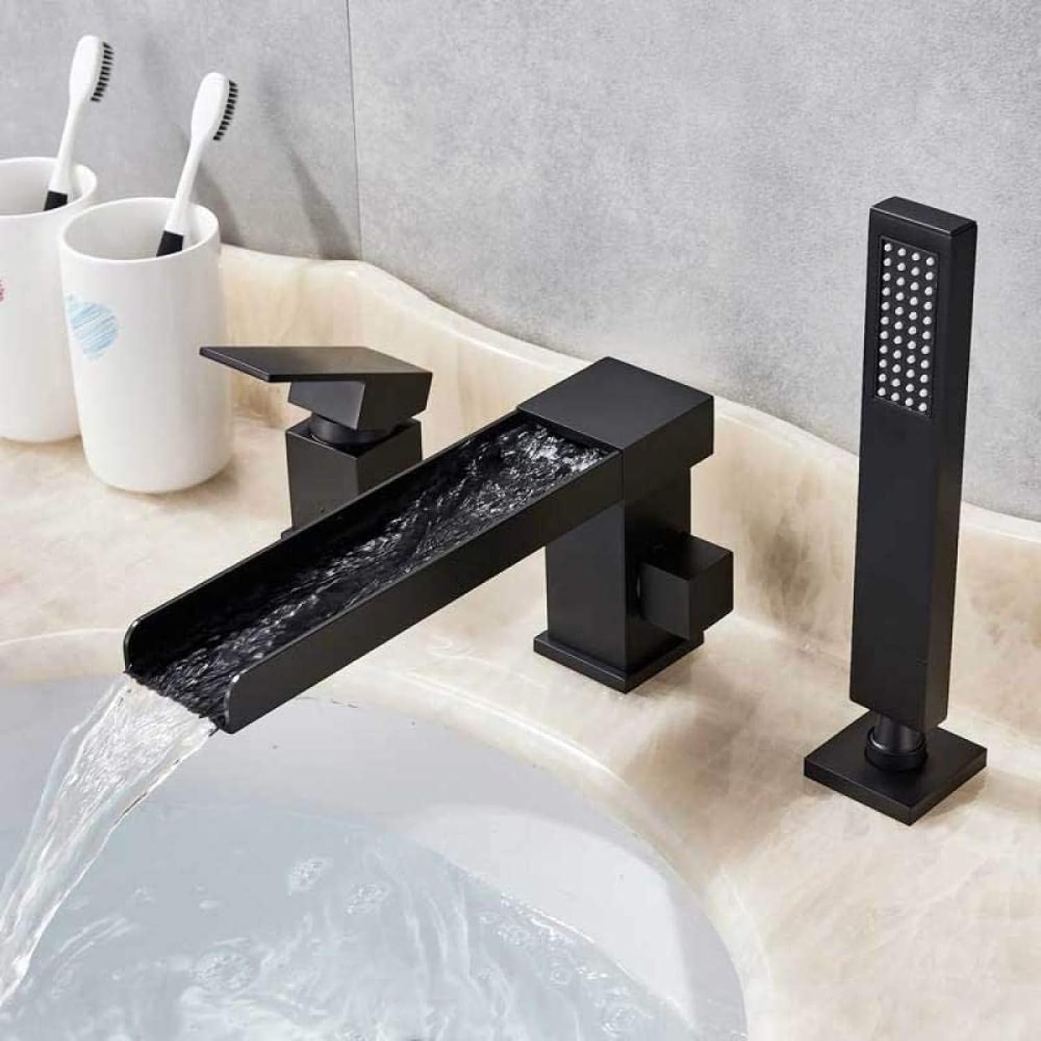 VASDEV Caño Largo Cascada Grifo para Bañera Grifo Mezclador para Bañera Montado En Cubierta 3 Agujeros Juego De Ducha De Baño En Cascada Ducha De Mano-Cromo