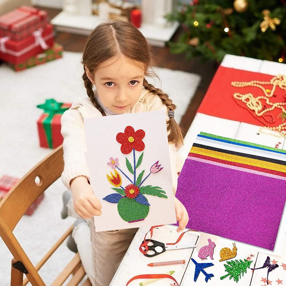 EliteKoopers 10 fogli di schiuma glitterata A4 verde per fiocchi di Natale, arte, artigianato e decorazione