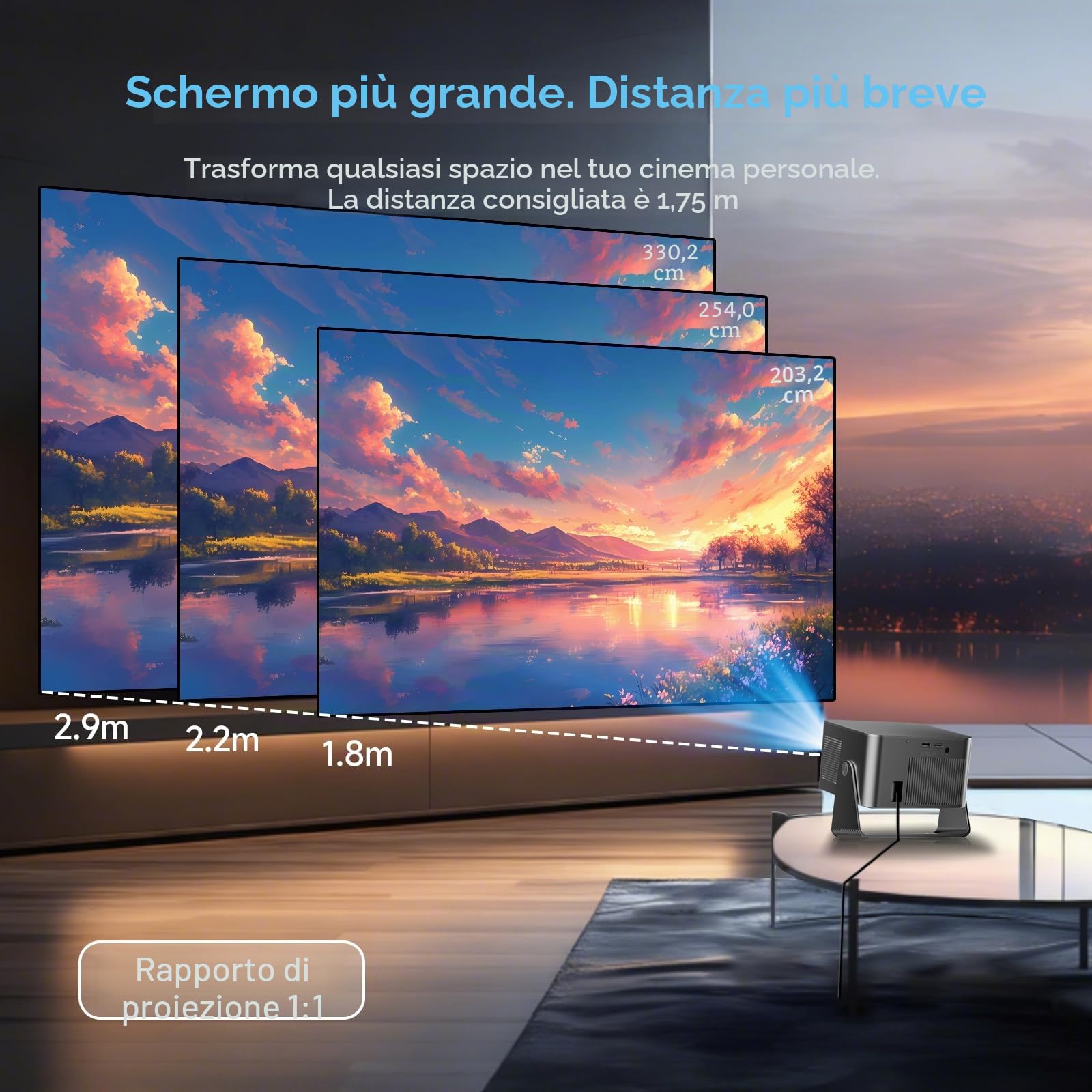 Proiettore 4K HY350GT Full HD 1080P 650 ANSI Autofocus Correzione Trapezoidale Automatica WiFi 5 BT 5.1 Altoparlante 15W Dolby Audio