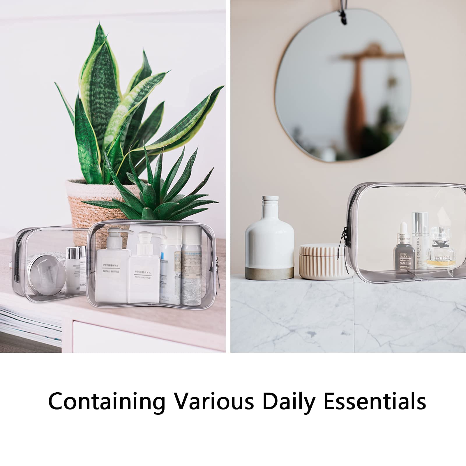 Bolsas de viaje transparentes para artículos de tocador, bolsa de aseo clara ligera, bolsa de cosméticos TSA transparente multiusos para viajar, Paquete transparente de 6