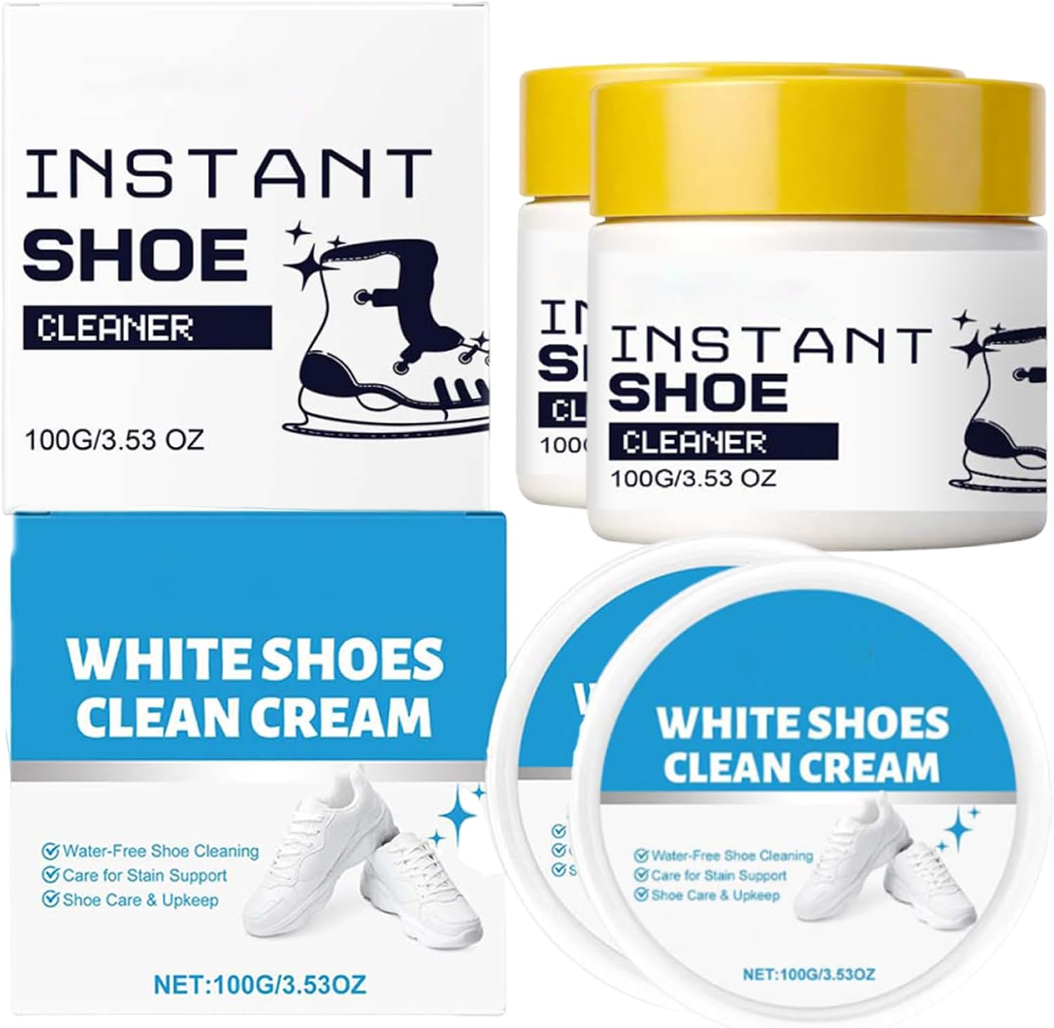 Gentle No-Rinse Shoe Cleaner & Whitening Cream,White Shoe Cleaning Paste,Instant Shoe Cleaner,Shoe Sole Whitener for Leather Sneakers (4pc)