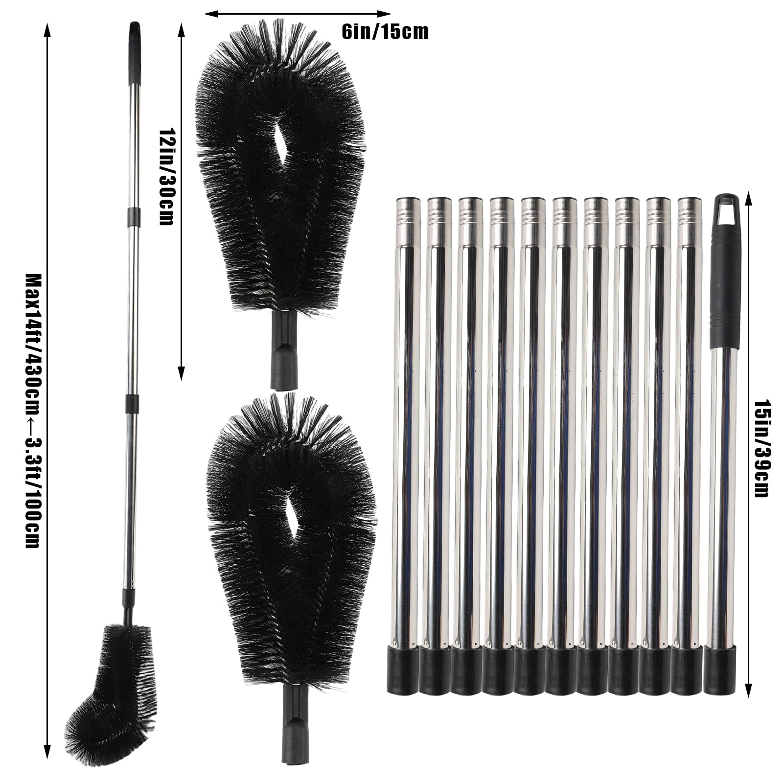 Gutter Cleaning, 14 FT Adjustable Telescopic Gutter Cleaning Tools With 2 brush heads - Image 3