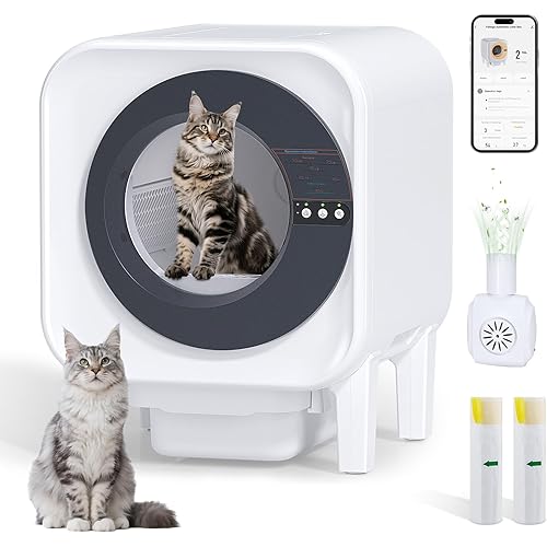 Automatic Cat Litter Box Self Cleaning,Large Capacity Self Cleaning Cat Litter Box Multiple Cats,with Odor Removal Smart Litter Boxes, App Control,Robot with Dual Safety Protection,for Large Cat,Black