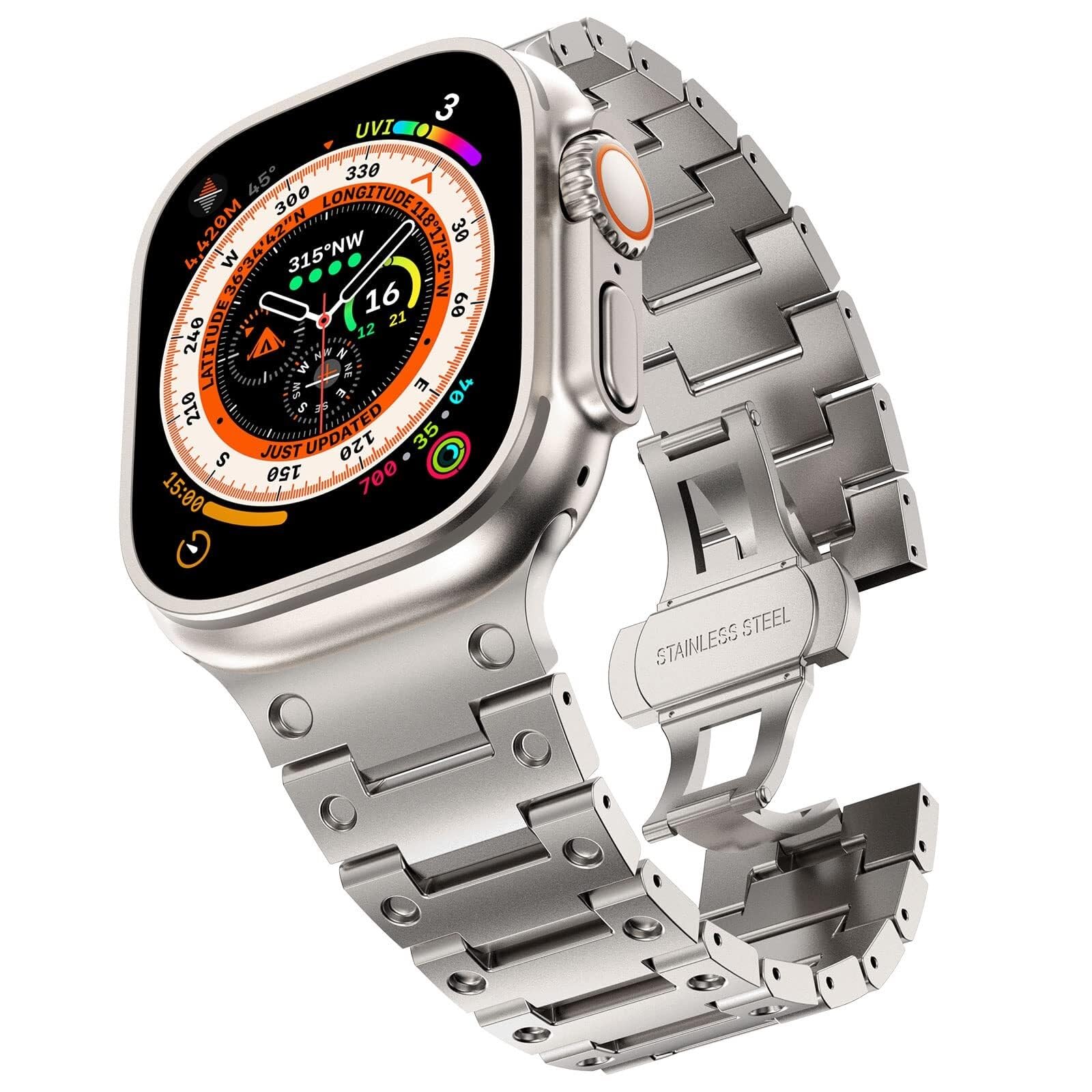 Bracelet métal avec fermoir déployant pour Apple Watch Ultra 2 49mm - 8