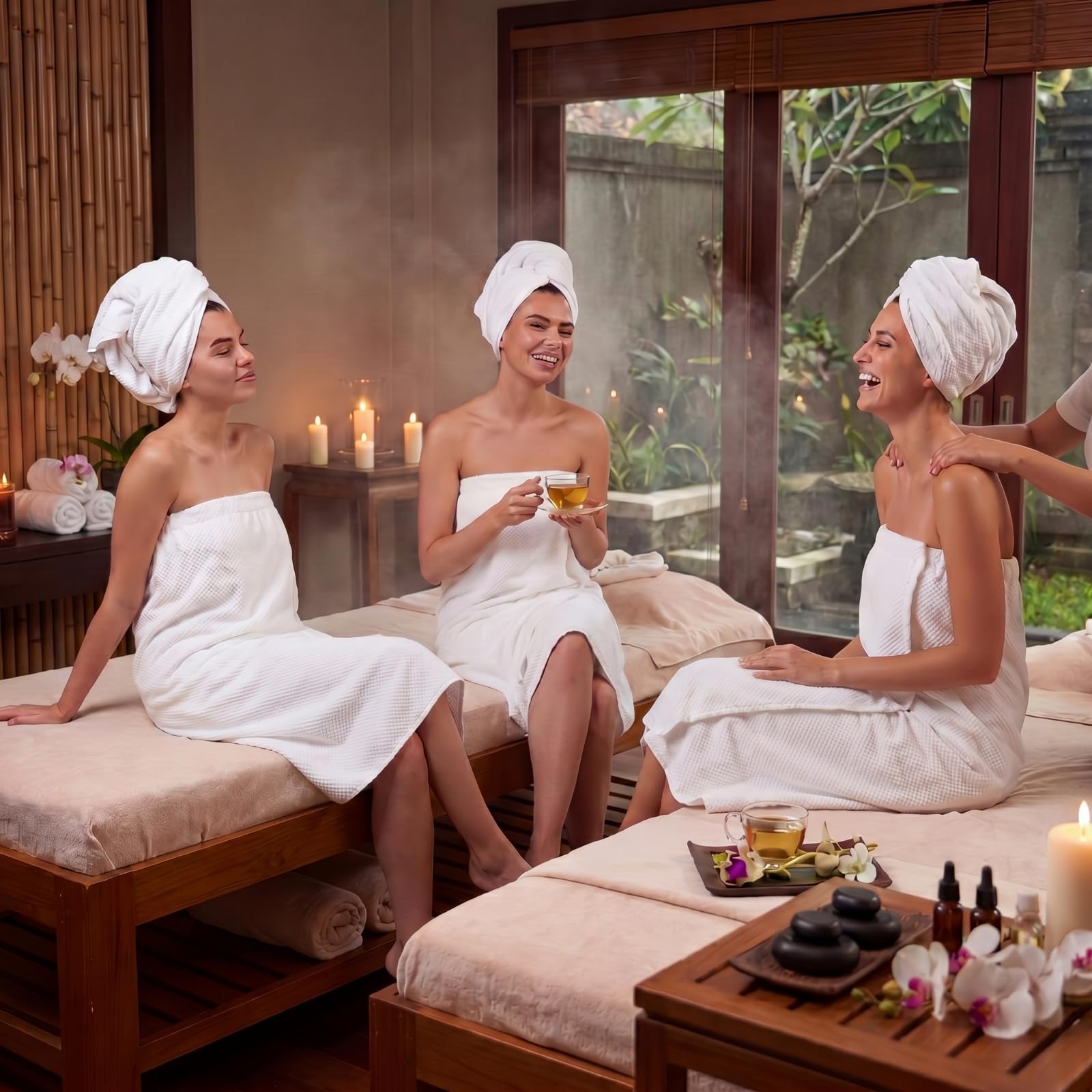 Tigeen 8 batas de gofre para mujer, toalla envolvente con cierre ajustable y parte superior elástica, bata ligera para spa, Blanco, Talla única