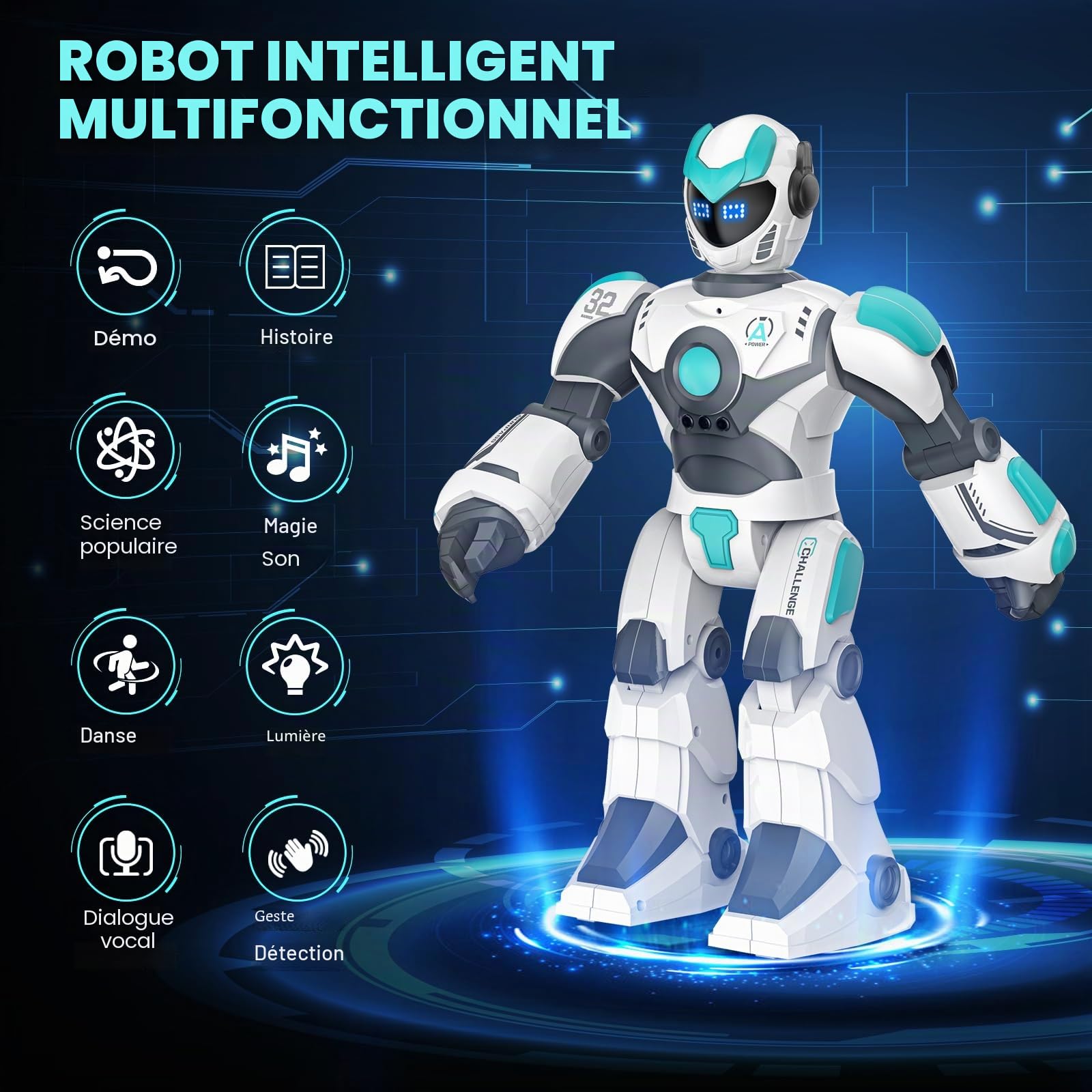 Robot télécommandé programmable RC pour enfants, grand jouet de 40 cm avec chant, danse, détection de gestes et commande vocale, intelligent rechargeable pour tout-petits garçons filles 3+