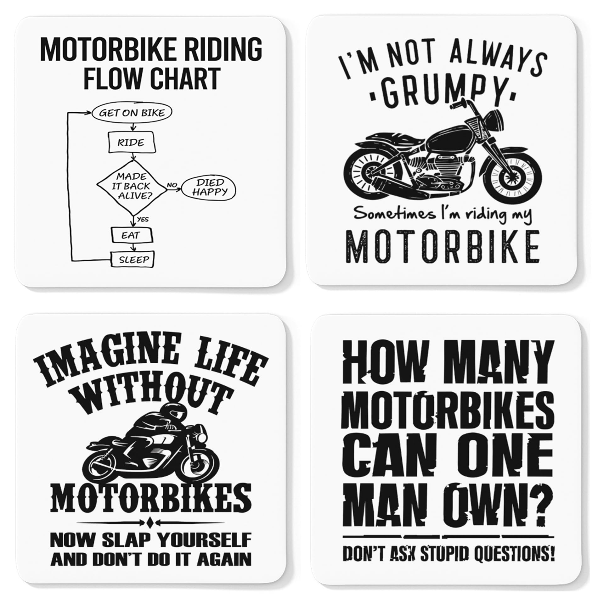 Getting Shirty Men's White Set Of 4 Motorbike/Motorcycle Drink Coasters