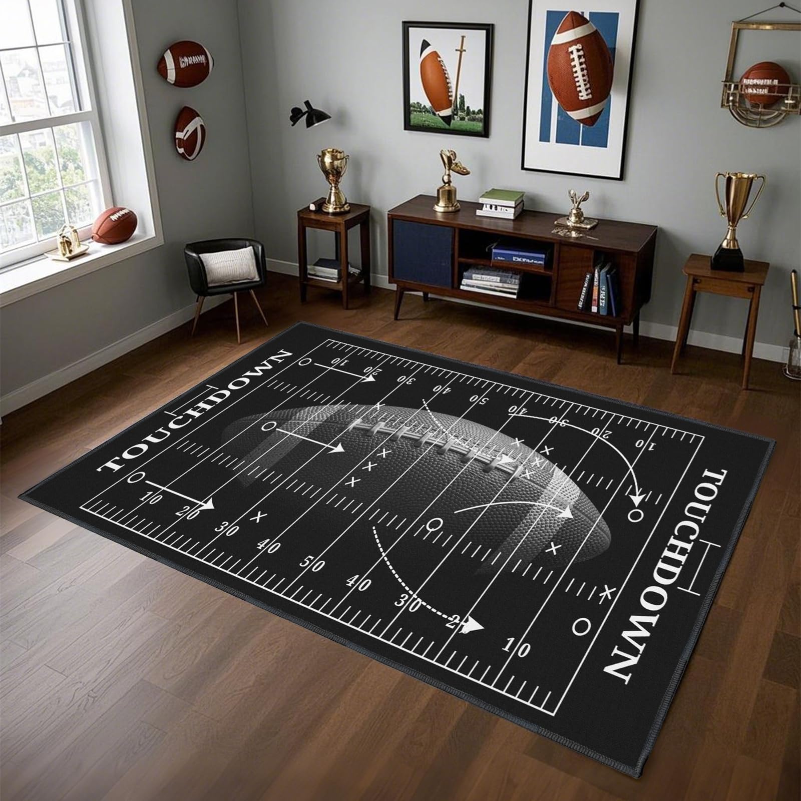 Rnmdn Football Rug for Bedroom,6'x9' Football Field Rugs with Non-Slip Backing,Sports Area Rug for Living Room and Game Room Decor