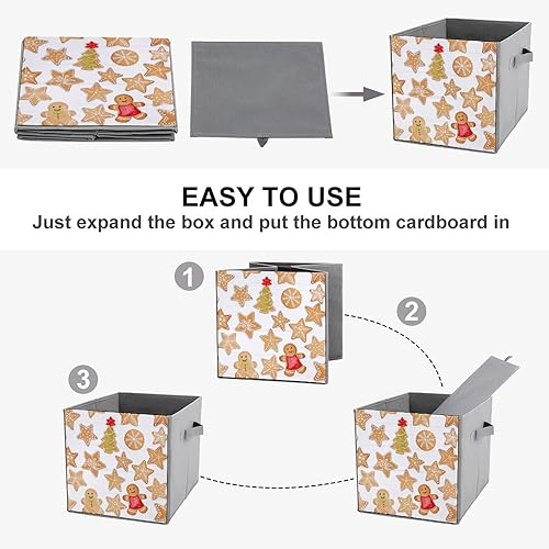 Miniatura 4 de Christmas Gingerbread Star Storage Cubes,Fabric Collapsible Storage Bins with Dual Handles,merry Xmas Foldable Cube Baskets for Shelf,Closet