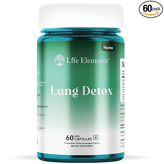 Life Elements Lung Detox, 100% Natural, Prevents lungs from Smoking & Pollution Relief from Cough / Congestion supplement ? 60 Veg Capsule