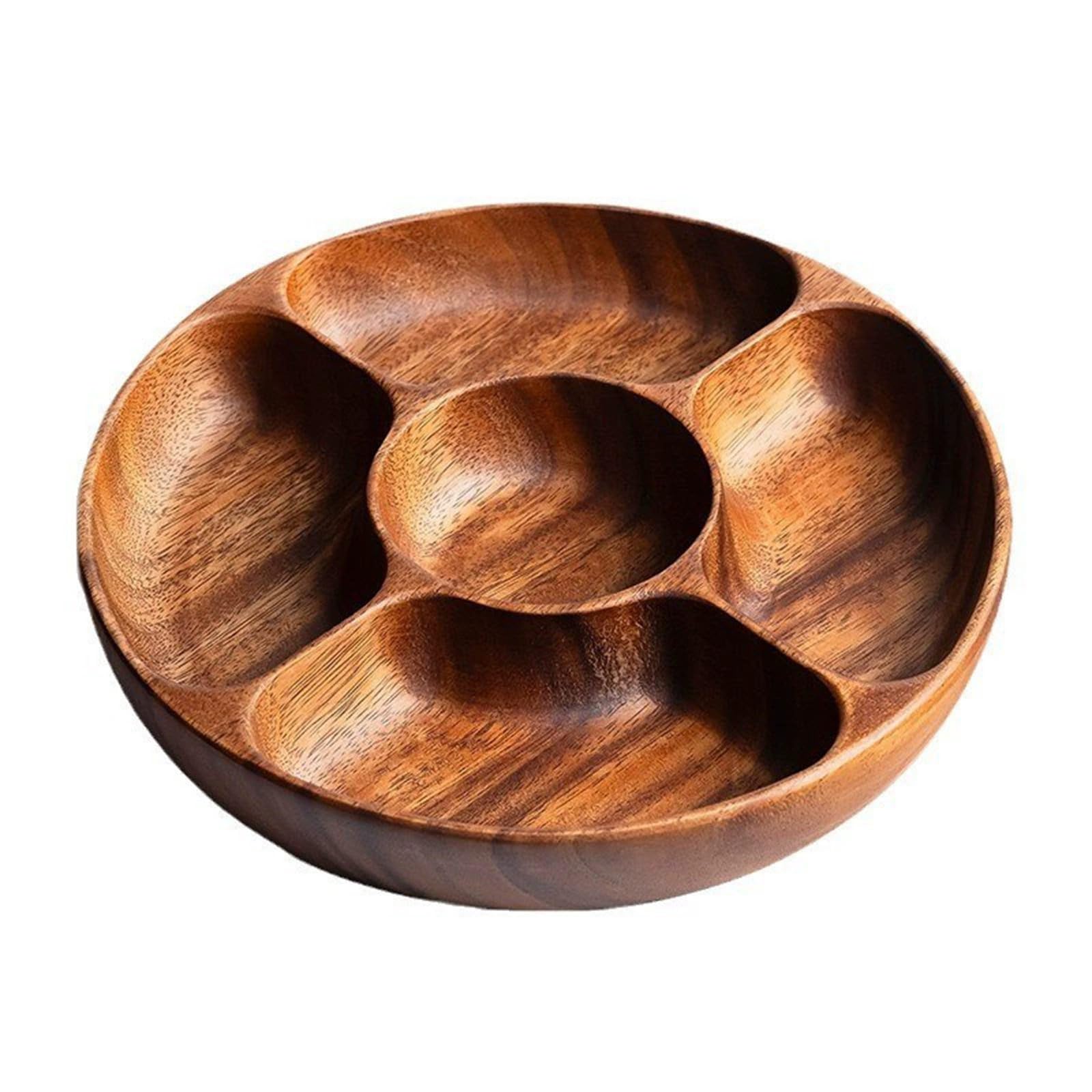 Xjdzineq Wooden Divided Serving Trays Candy Bowl Bread Round Fruit Dessert Plate Appetizer Platter Snacks Tray Easy to Clean Appetizer Platter Snacks Tray