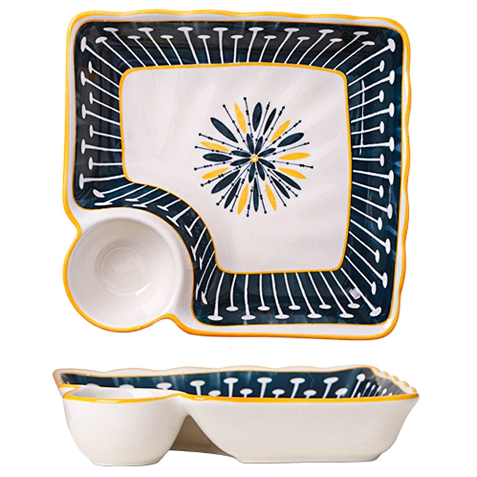 Snack Plates, Ceramic Dumpling Plate with Dipping Saucer, Japanese Style Sushi Dish, Serving Plate Chips and Snack Plate, 7.4 Inch - Set of 2 (Color : C)