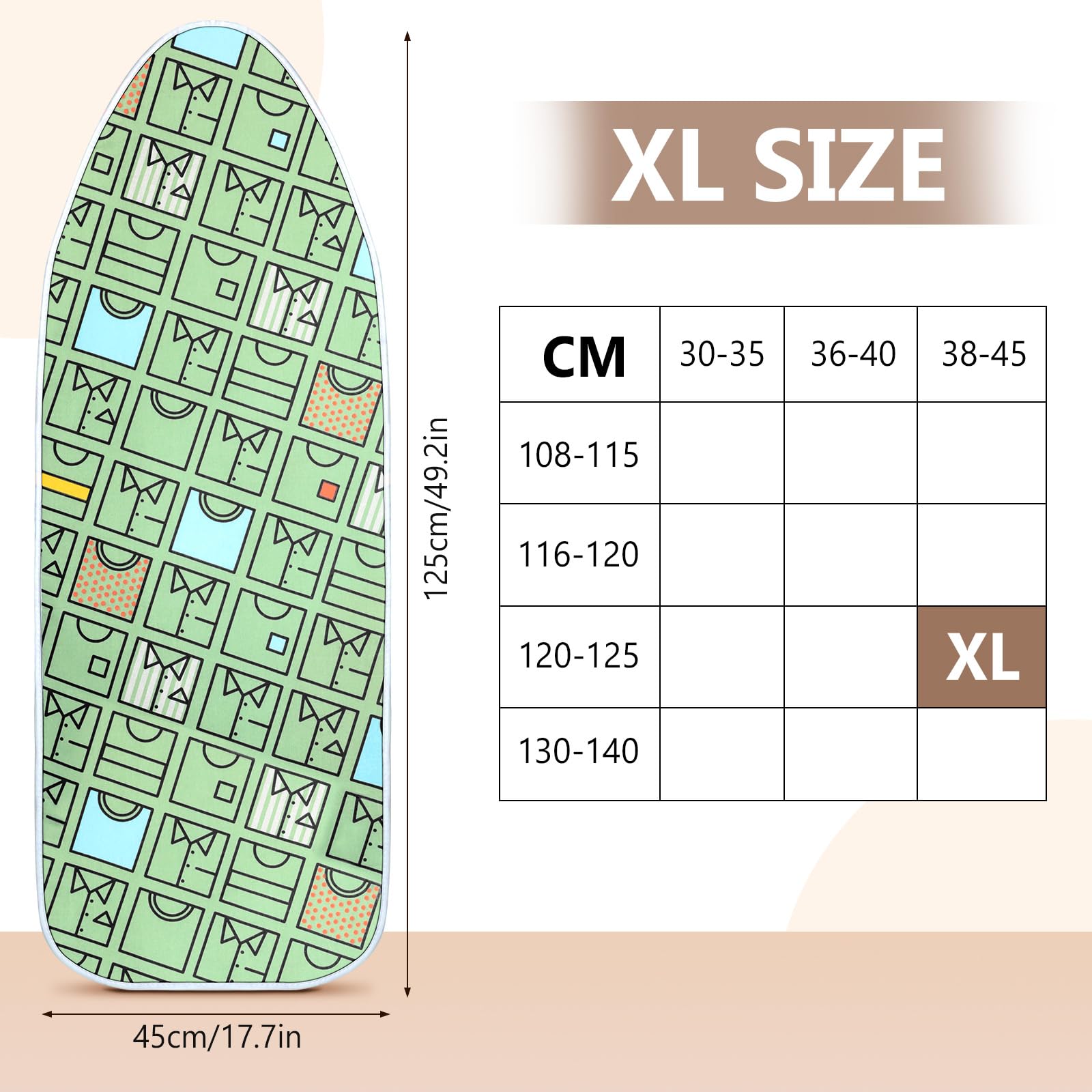 Housse Table à Repasser AiQInu 120x40cm - 100% Coton, Velcro, Pour Fers Vapeur