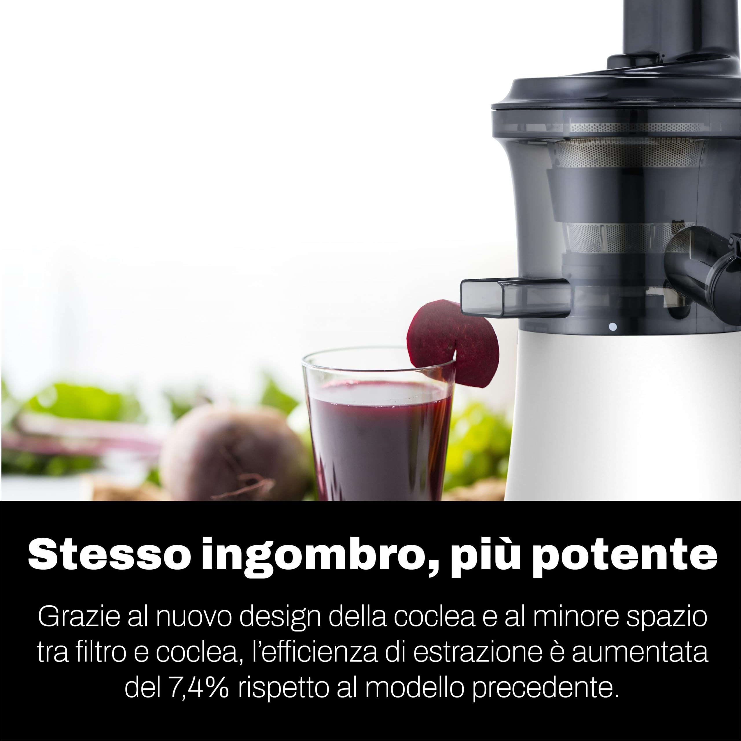 Classe Italy Estrattore di succo a Freddo 43 giri Compact Smart, Compatto e Silenzioso, Tecnologia Easy Clean, funzione risciacquo, Spremitura a Freddo, Rotazione Inversa