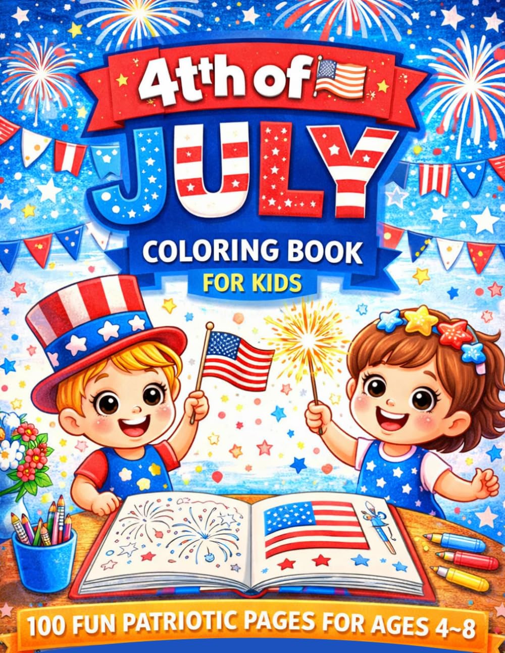 My First 4th of July Coloring Book: 100 Jumbo and Easy Patriotic Pages | Bold Outlines of USA Symbols, Balloons, and Celebration Scenes | Large 8.5 x 11 Format for Toddlers and Kids
