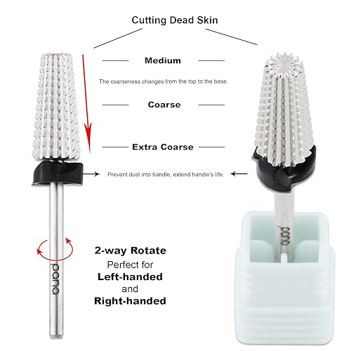 Miniatura 4 de PANA Broca de carburo de uñas 5 en 1  Uso de rotación bidireccional para zurdos y diestros  acrílico de eliminación rápida o gel duro  vástago de