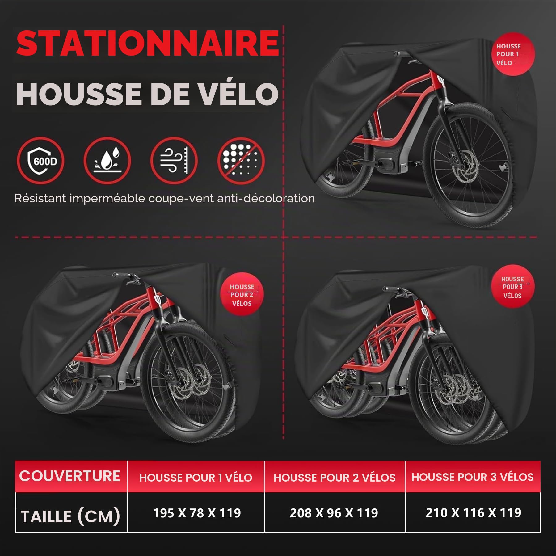Housse de vélo imperméable 600D pour 2 vélos électriques, VTT, route – Zettum