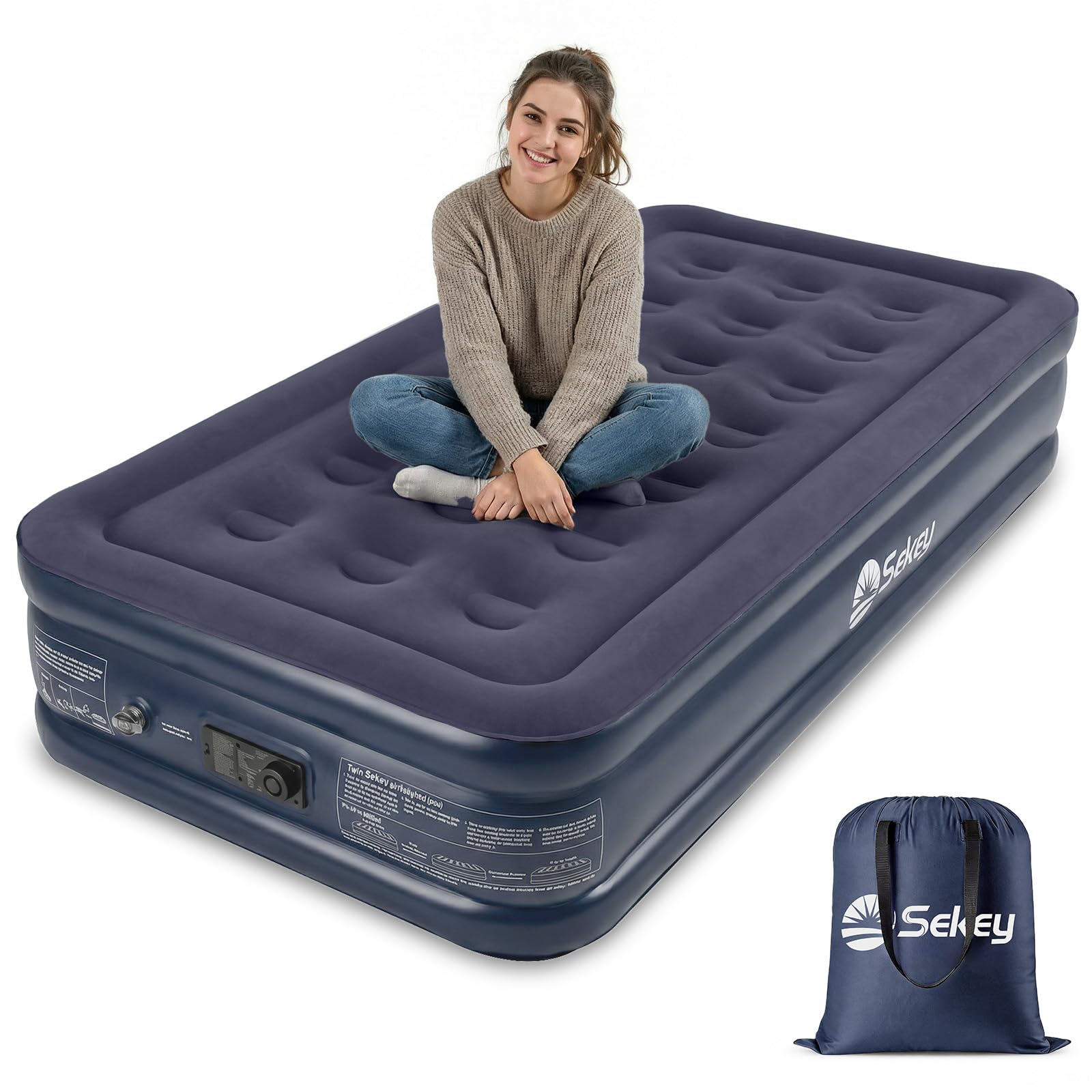Sekey selbstaufblasende Luftmatratze für 1 Person, 203×102×40cm, Luftbett | Integrierte Pumpe, selbstaufblasendes Luftbett in 3 Minuten, aufblasbare Matratze für Camping & Zuhause