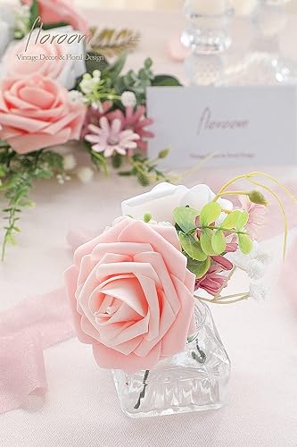 Miniatura 4 de Floroom Flores artificiales 25 unidades de aspecto real color degradado de espuma rosas falsas con tallos para hacer tú mismo ramos de boda
