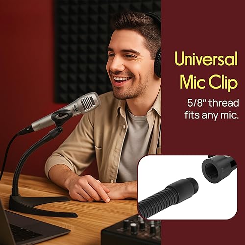 Miniatura 2 de Pyle Soporte de micrófono de escritorio, soporte universal para micrófono de mesa con soporte flexible de cuello de cisne de 8.2 pulgadas y base