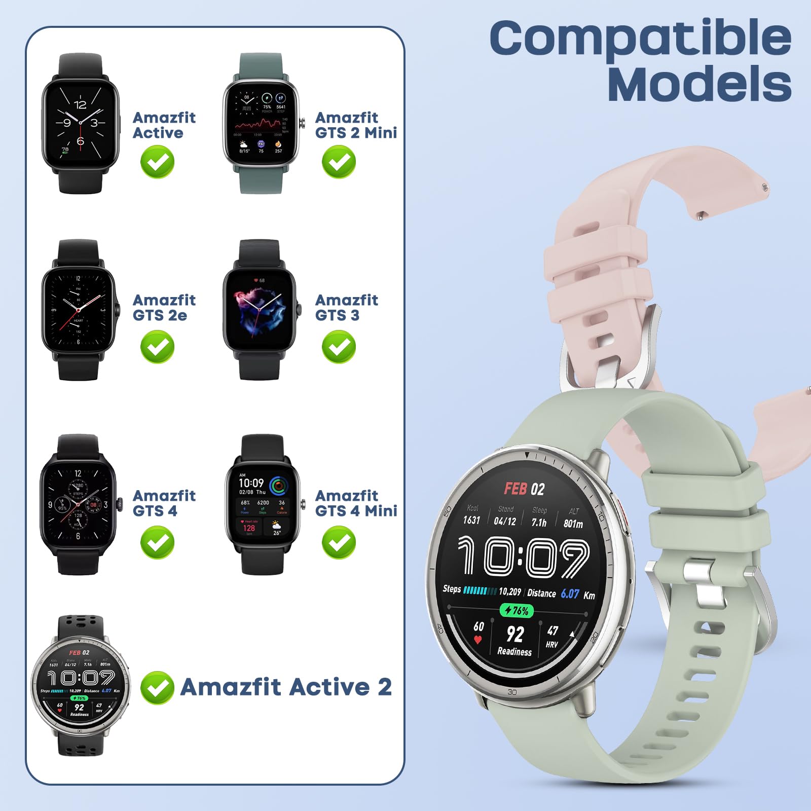 SenMore Ersatzarmband – 2 Stück, 20 Mm, Weiches Silikon, Für Amazfit Active/GTS/Garmin Vivoactive 5 & Mehr