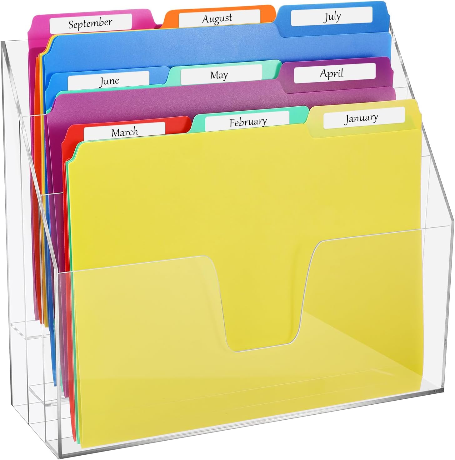 Tisancy Acrylic Triple File Folder Organizer with 12 Pcs