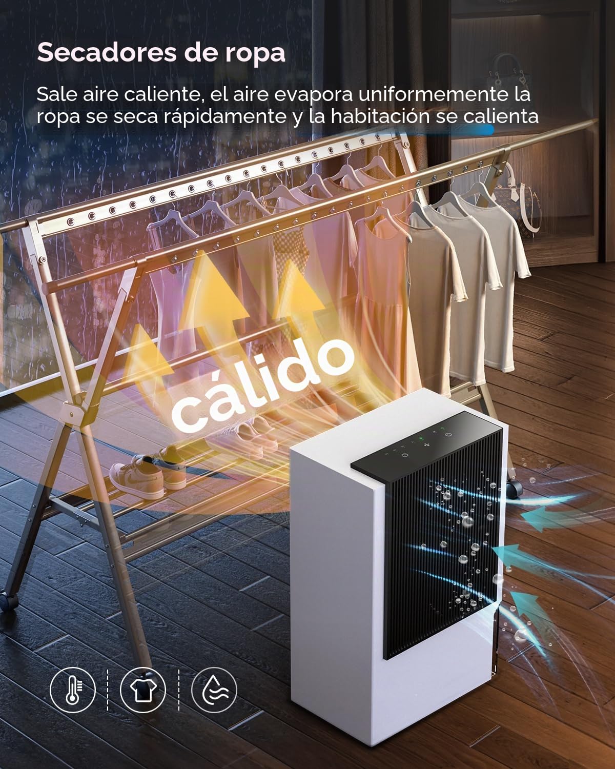 EasyAcc Deshumidificador eléctrico 3 en 1, 3 L/24 H, silencioso, portátil, antiinclinación, modo de invierno, modo de sueño, temporizador para baño, sótano, etc