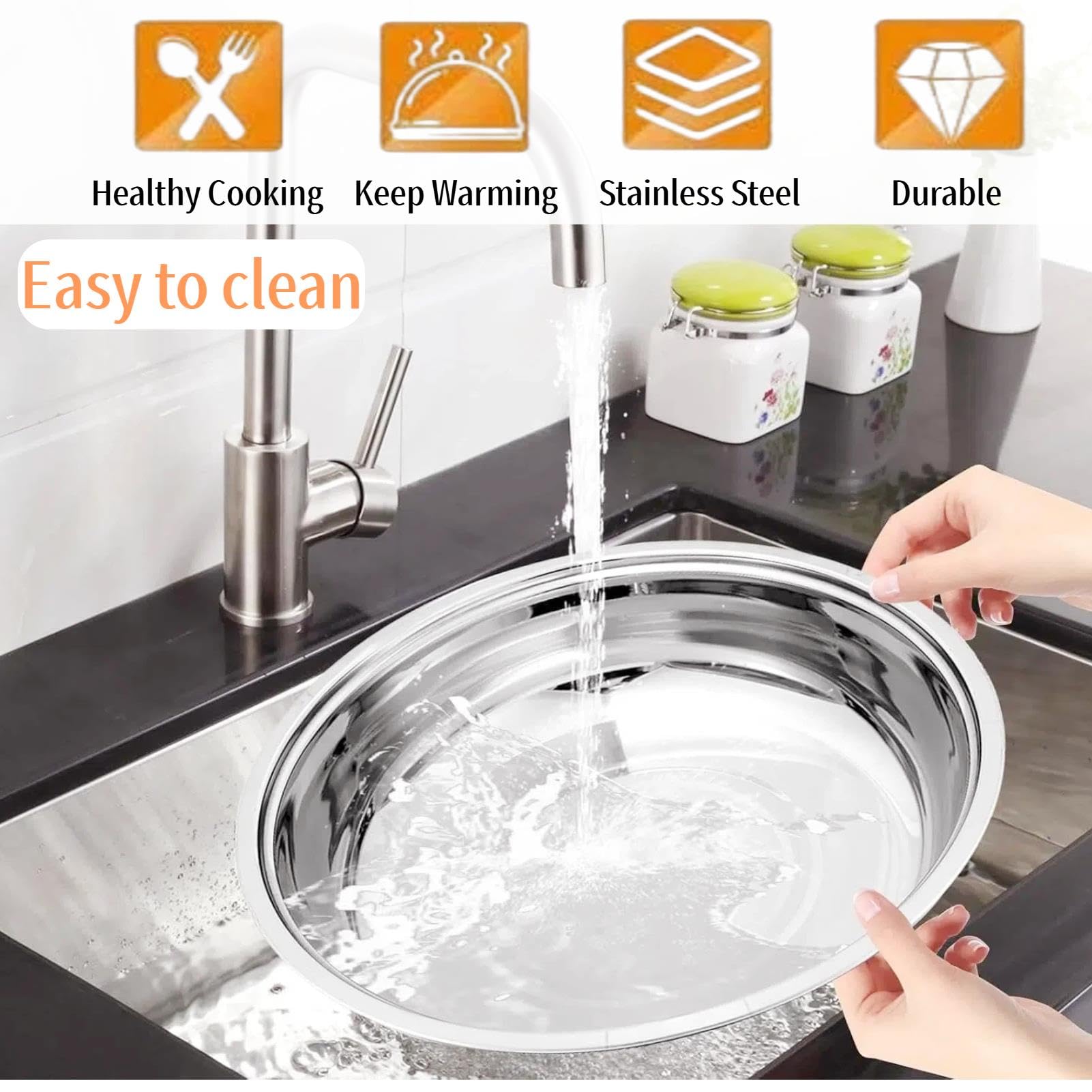 Juego de platos para bufé, calentador de alimentos redondo de 4,5 L con tapa, calentador de catering de acero inoxidable para fiestas, eventos, bodas, Navidad
