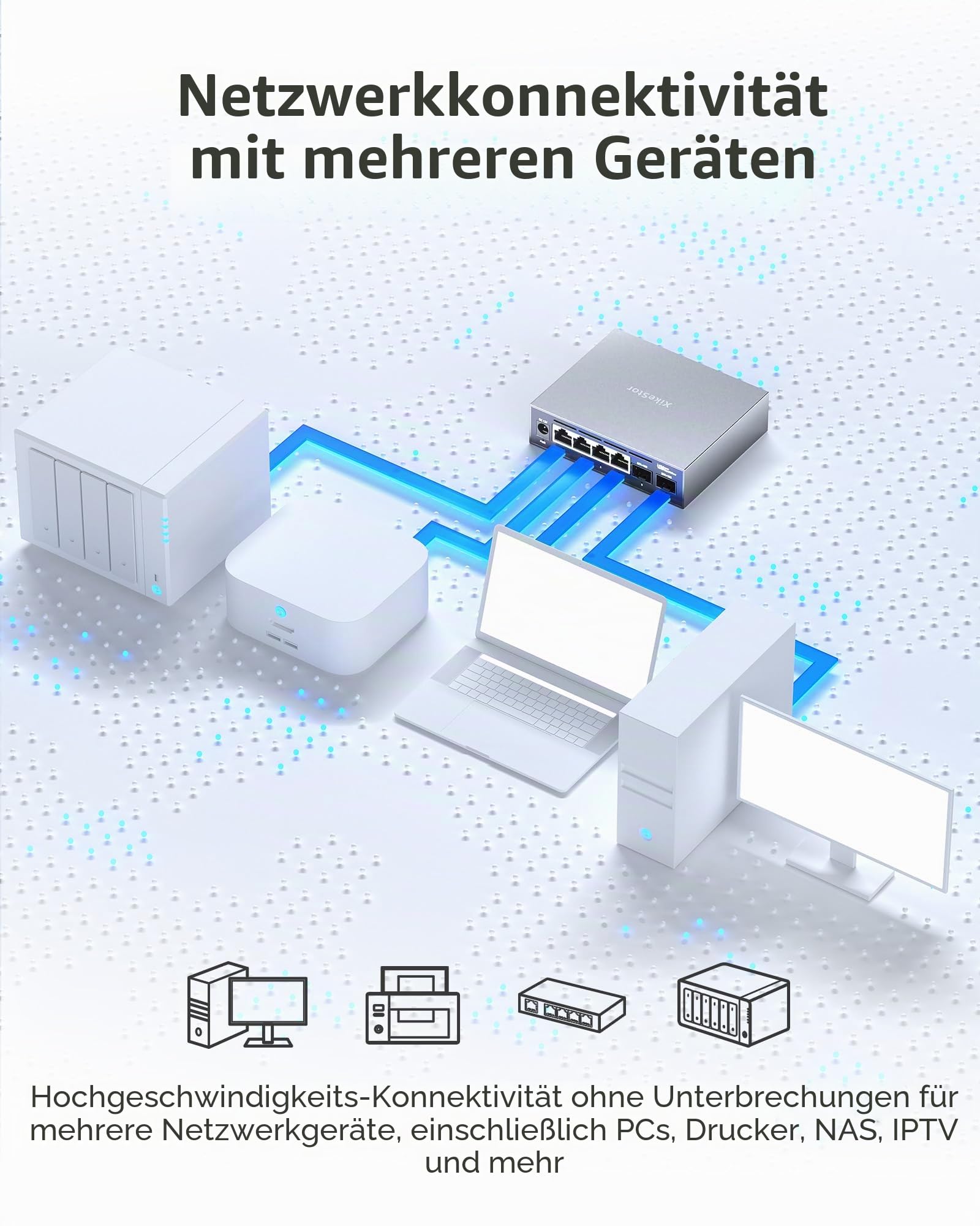 2.5G Switch Web Managed, 4X 2.5G RJ45 + 2X 10G SFP+ LWL Switch | Einfach zu verwalten, volle Funktionen, Web-Managed Switch für Heim & Büro, kompatibel, robustes Metallgehäuse, gute Kühlung.