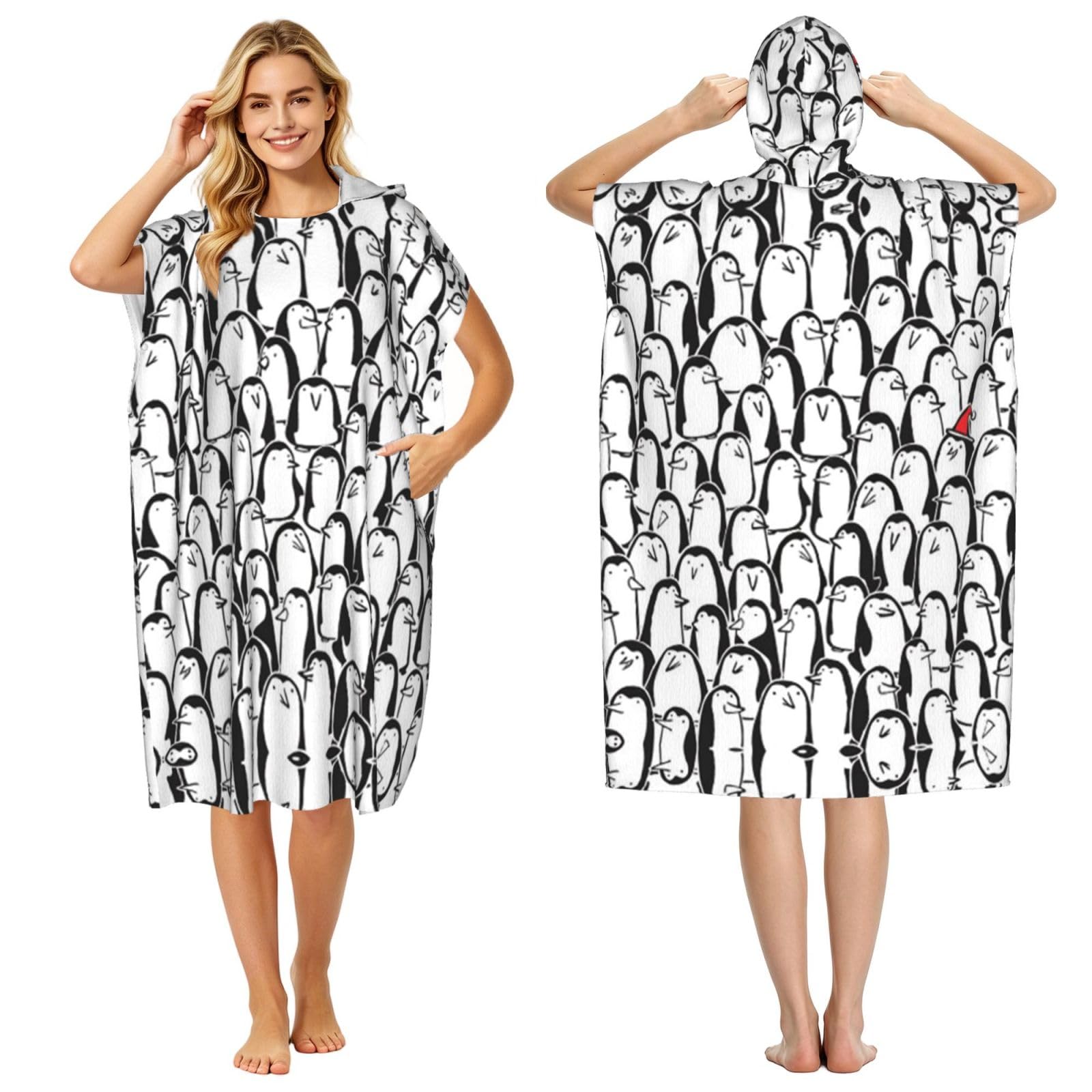 Peignoir à capuche pingouins pour adulte robe de plage et piscine à séchage rapide