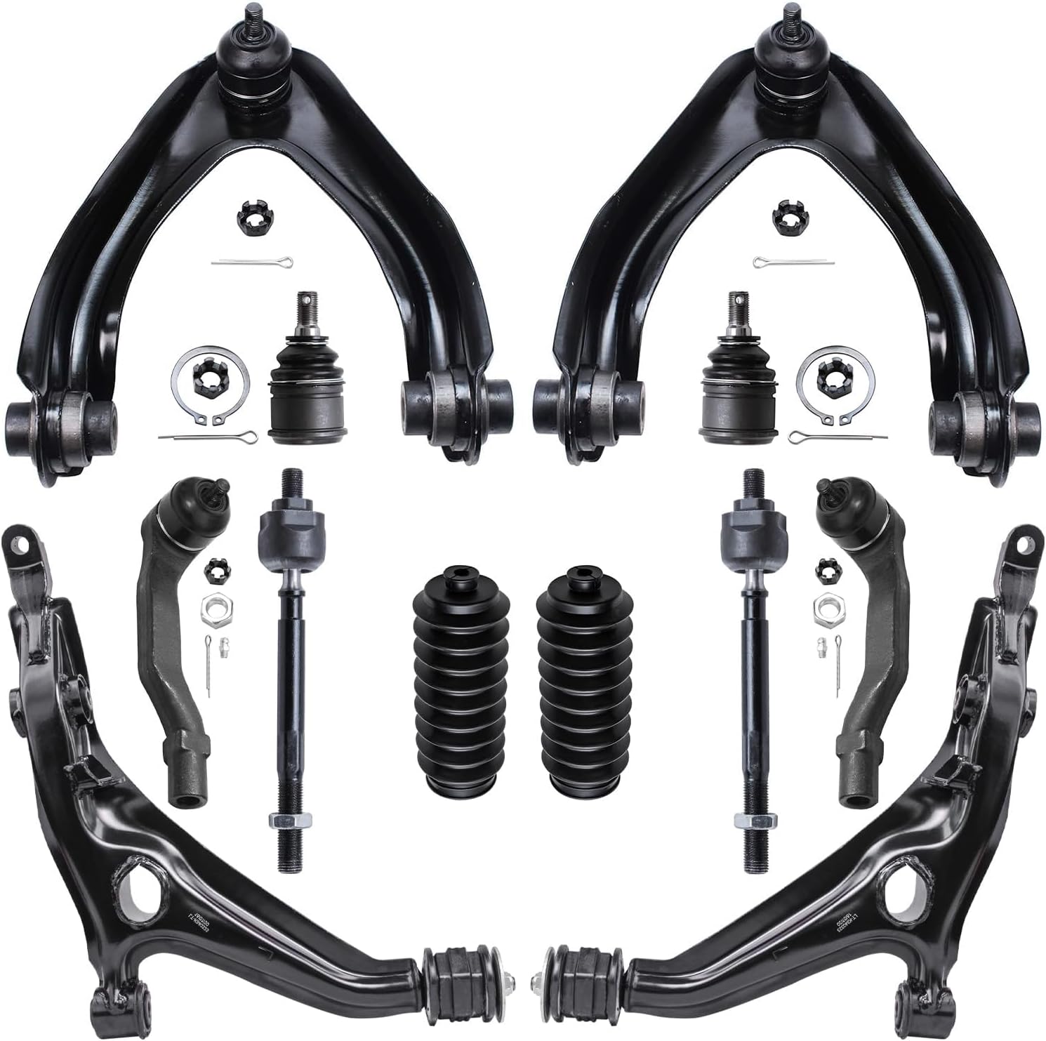Detroit Axle - Front End 12pc Suspension Kit for 1997-2001 Honda CR-V 1998 1999 2000, 2 Lower Control Arms 2 Upper Control Arms w/Ball Joints 2 Lower Ball Joints, 4 Tie Rods, 2 Boots, Replacement