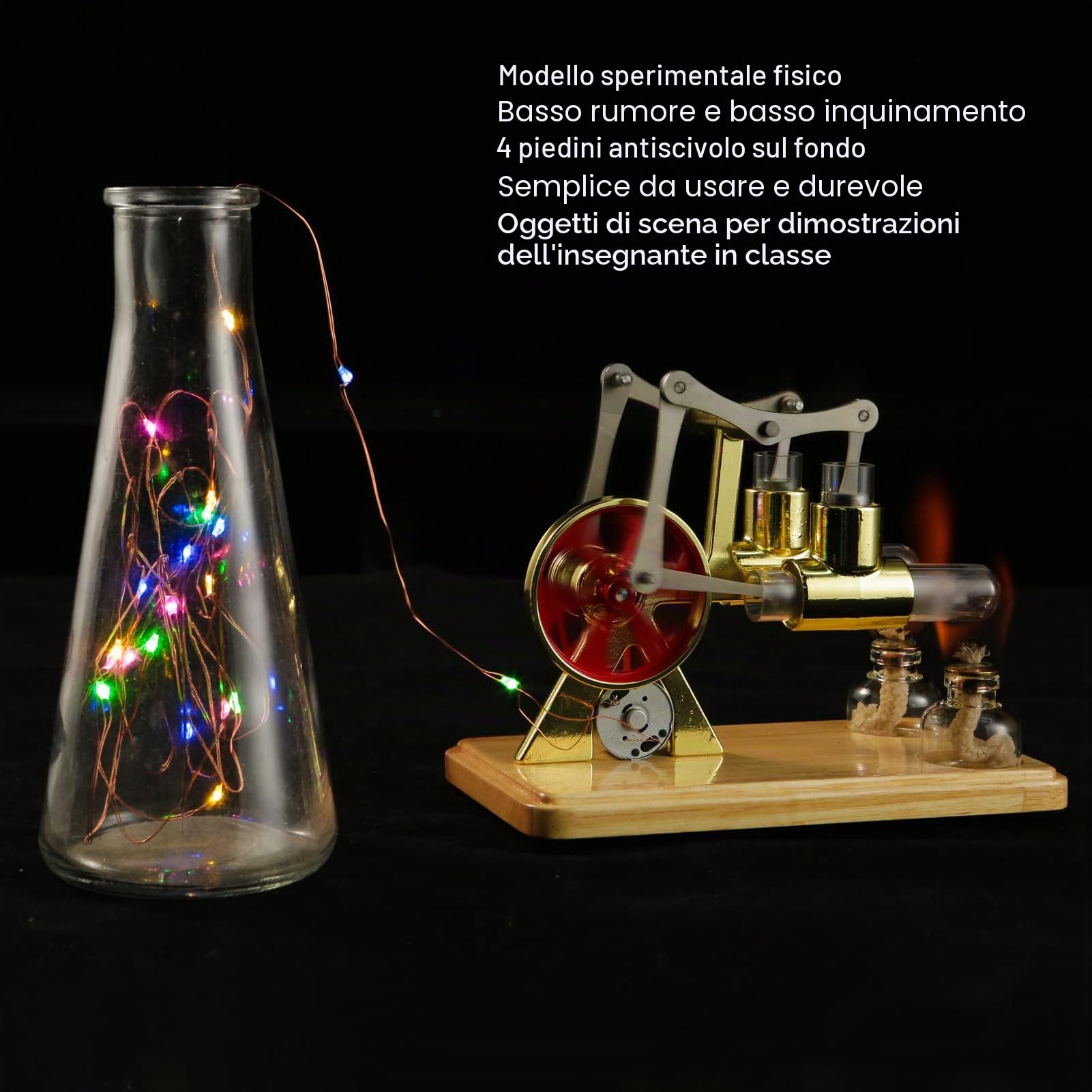 Modello di Motore Stirling, Modello Fisico Scientifico Modello di Motore Stirling con Equilibrio a Due Cilindri Dorato per Regali di Progetti di Scienze Fisiche