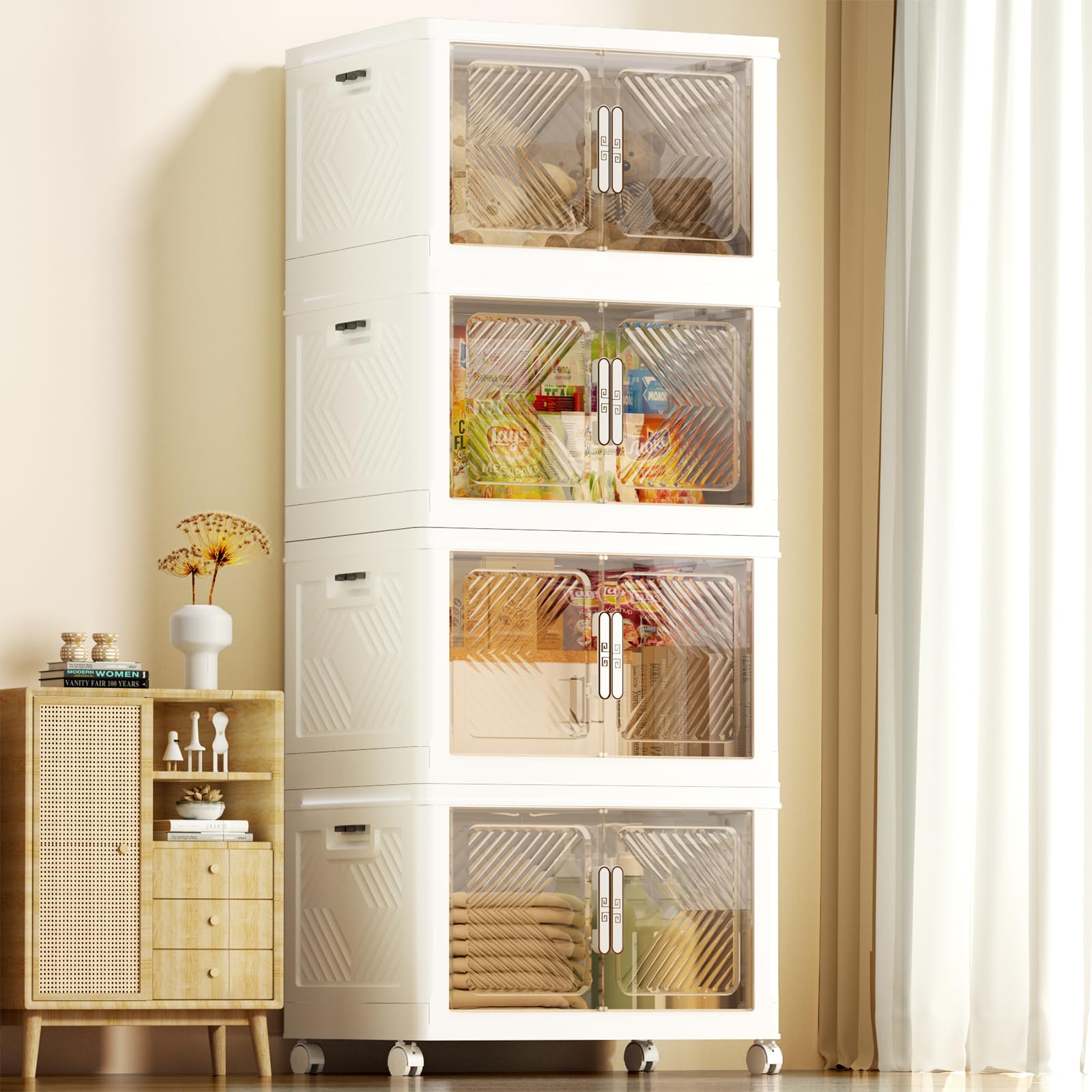 Boîtes de rangement empilables 48L avec portes magnétiques et roues