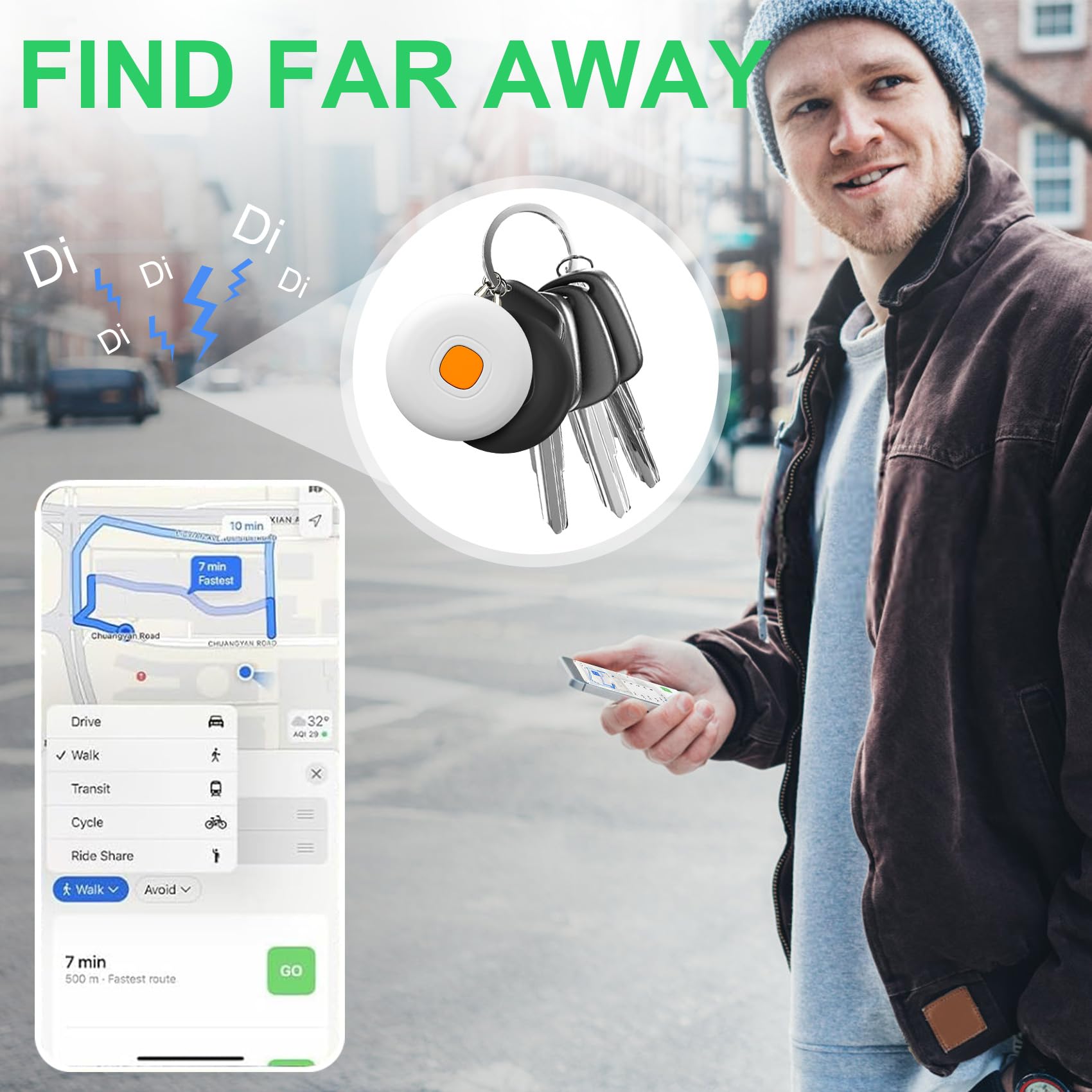 Air Tracker Air Lot de 2 étiquettes de suivi intelligent, étanche IP68, localisateur de clés et localisateur d'articles, localisateur d'articles Bluetooth avec Find My (iOS uniquement) pour suivre vos