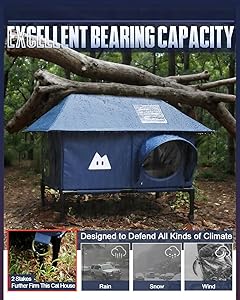 Heated Outdoor Cat House for Outside Cat in Winter,Upgraded 100% Weatherproof,Spacious Interior,2 Doors,Name Pocket,Heavy-Duty Insulated Feral Cat Shelter for Stray Barn Kitten(Blue,28"x16"x14.5")