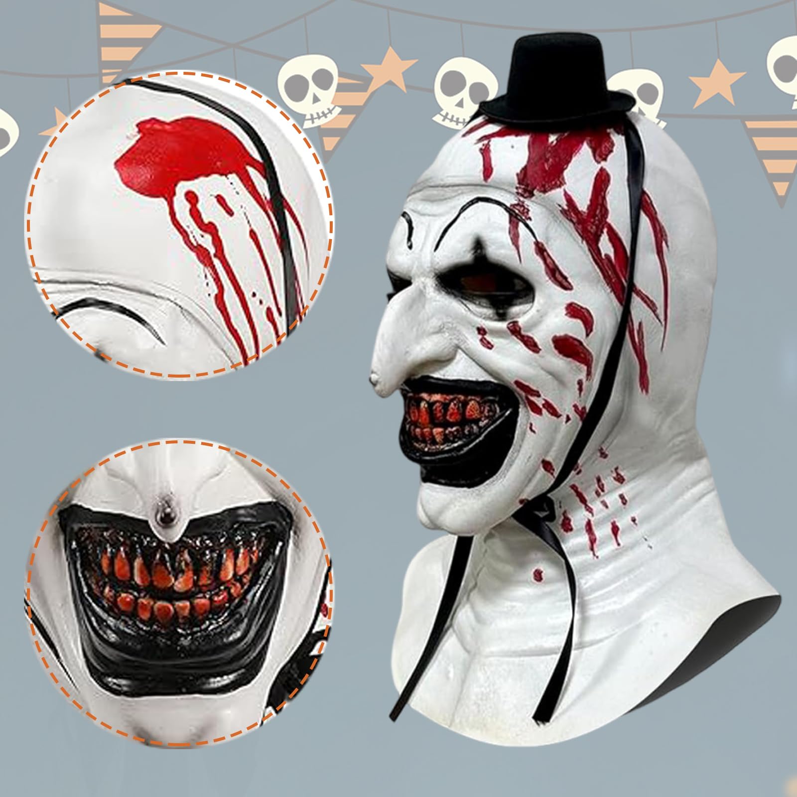 Art the Clown Mask, Terrifier Costume Accessory, Scary Mask for Adults, Halloween Cosplay Prop, Full Head Costume for Horror Enthusiasts, 48x32x26 cm - Image 3