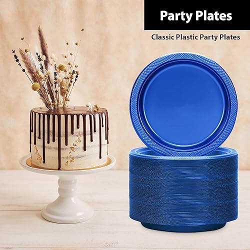 Miniatura 3 de Platos de plástico azul de 9 pulgadas  50 unidades  Platos redondos de plástico sólido para fiestas, bodas, barbacoas, platos de cumpleaños  Platos