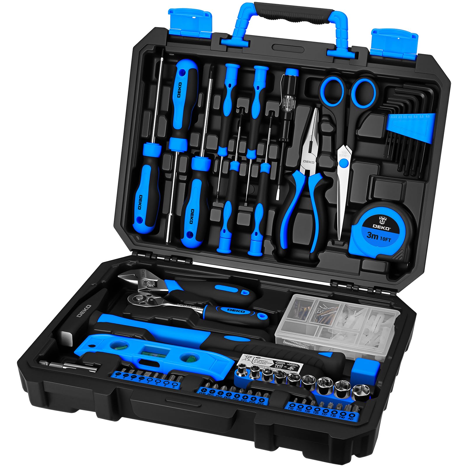 DEKO Tool Kit Set Box Home Repair DIY Tools Basic Hand Toolbox Sets for Home 138Piece,Blue