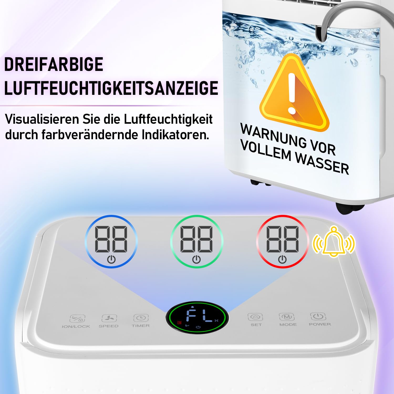 Osuszacz powietrza 16 l w 24 h wydajność osuszania, wielkość pomieszczenia ok. 15-20 m² z wyświetlaczem LED, bardzo cichy, suszenie prania, timer, ochrona przed wilgocią, pleśnią,