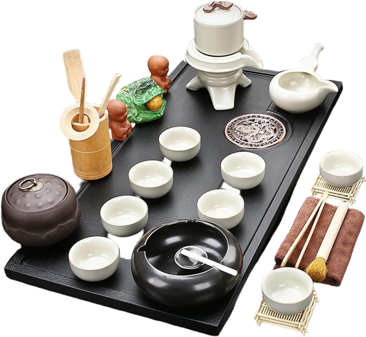 MOYEE 茶具套装家用客厅乌金瓷石茶盘 Chinese Gongfu Tea Tray 排水小型石英石茶台办公泡茶海整套 A68