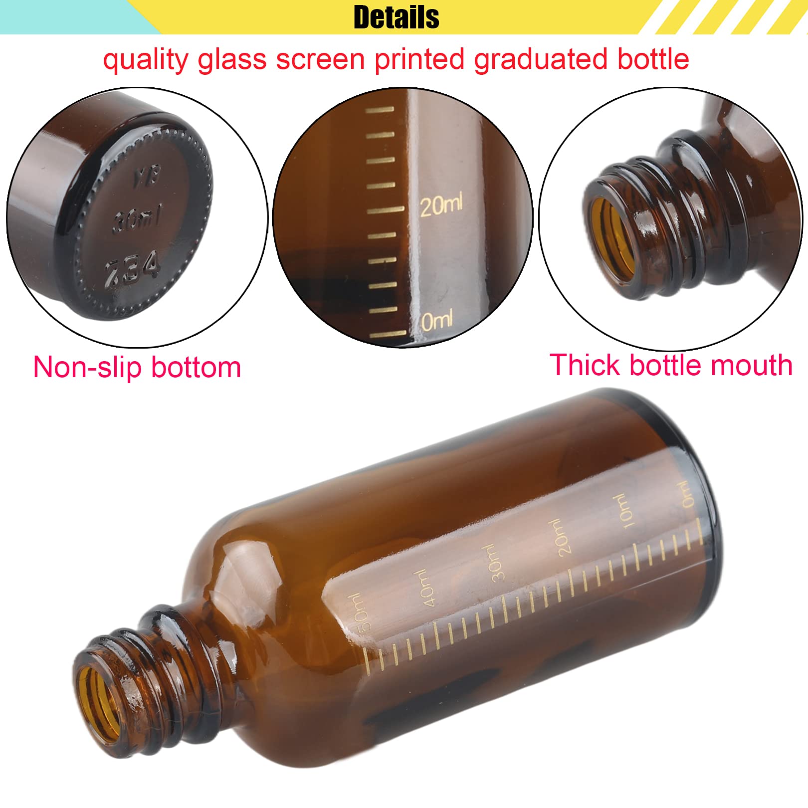 24 Piezas 50 ml Ámbar Frasco Cuentagotas Cristal con Gotero Graduado y Cierre Blanco a Prueba de Manipulaciones, Marrón Botellas Cuentagotas Calibrado para Aromaterapia Aceites Esenciales