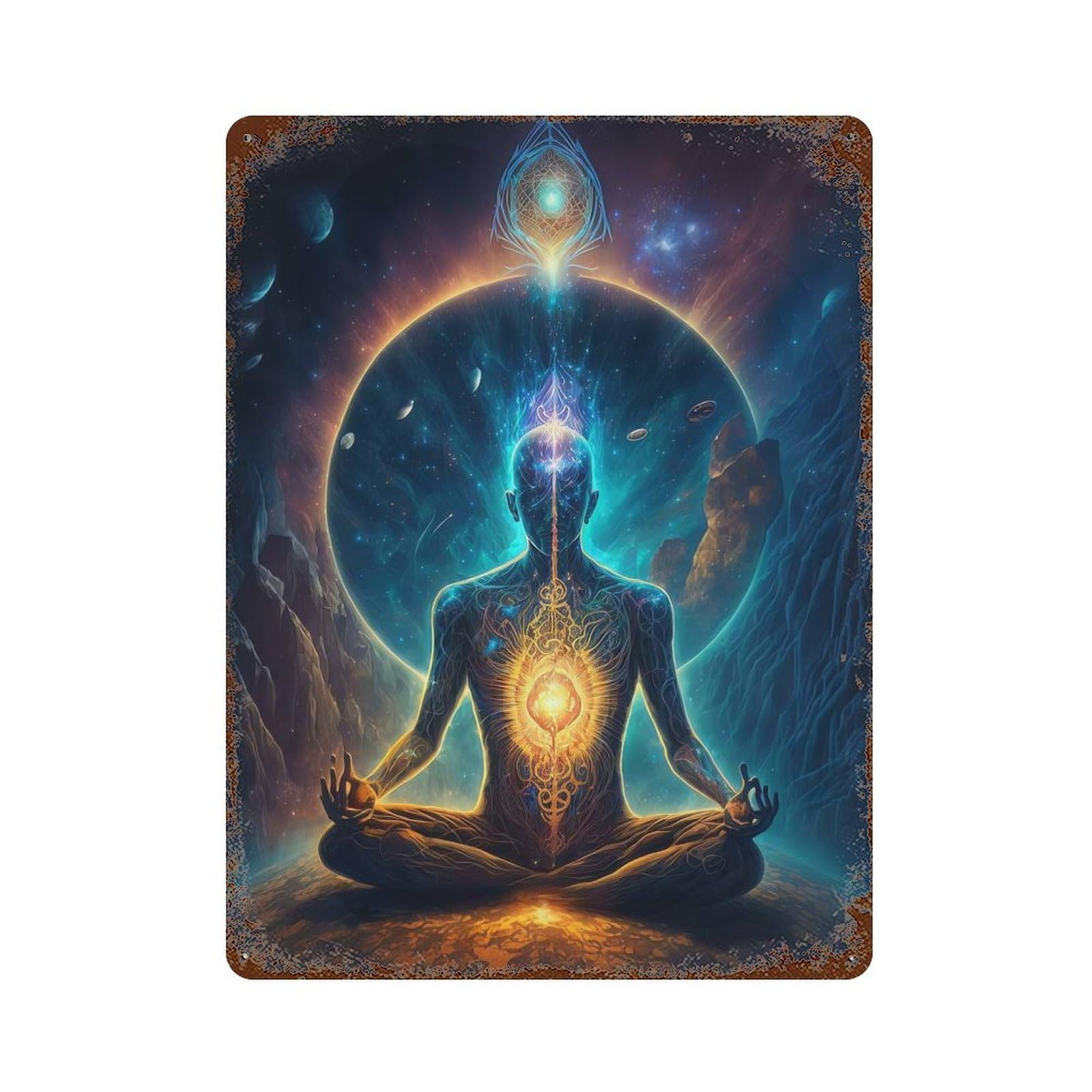 Rust Effect Esoteric Zen Universe V6 Rustic Tin Plaque 15.7"x11.8", Shabby Chic Decor for Basement, Hobby Room And Garage Decor